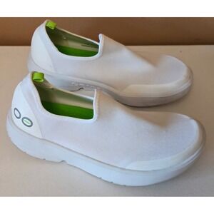 OOFOS OOmg Low Recovery Shoes White Lime Green Slip On Sneakers Womens